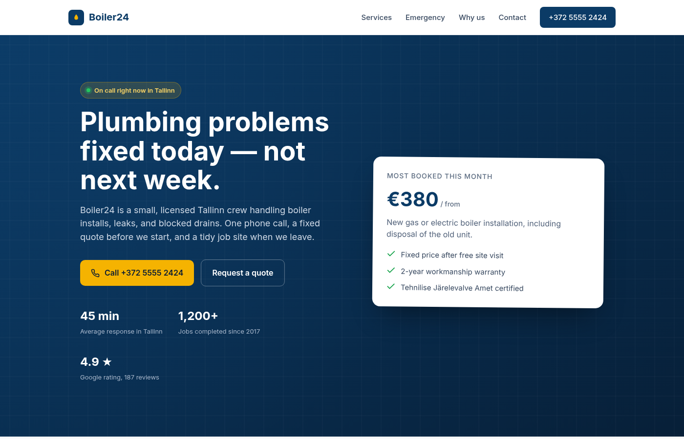 Boiler24 landing page