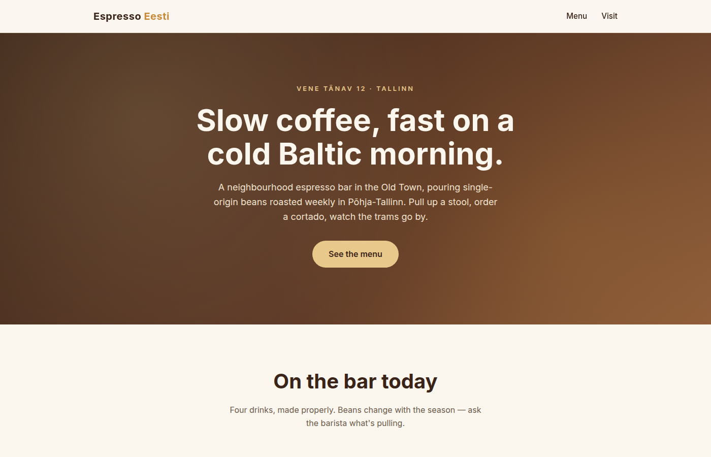 Coffee shop landing page built with Marcus