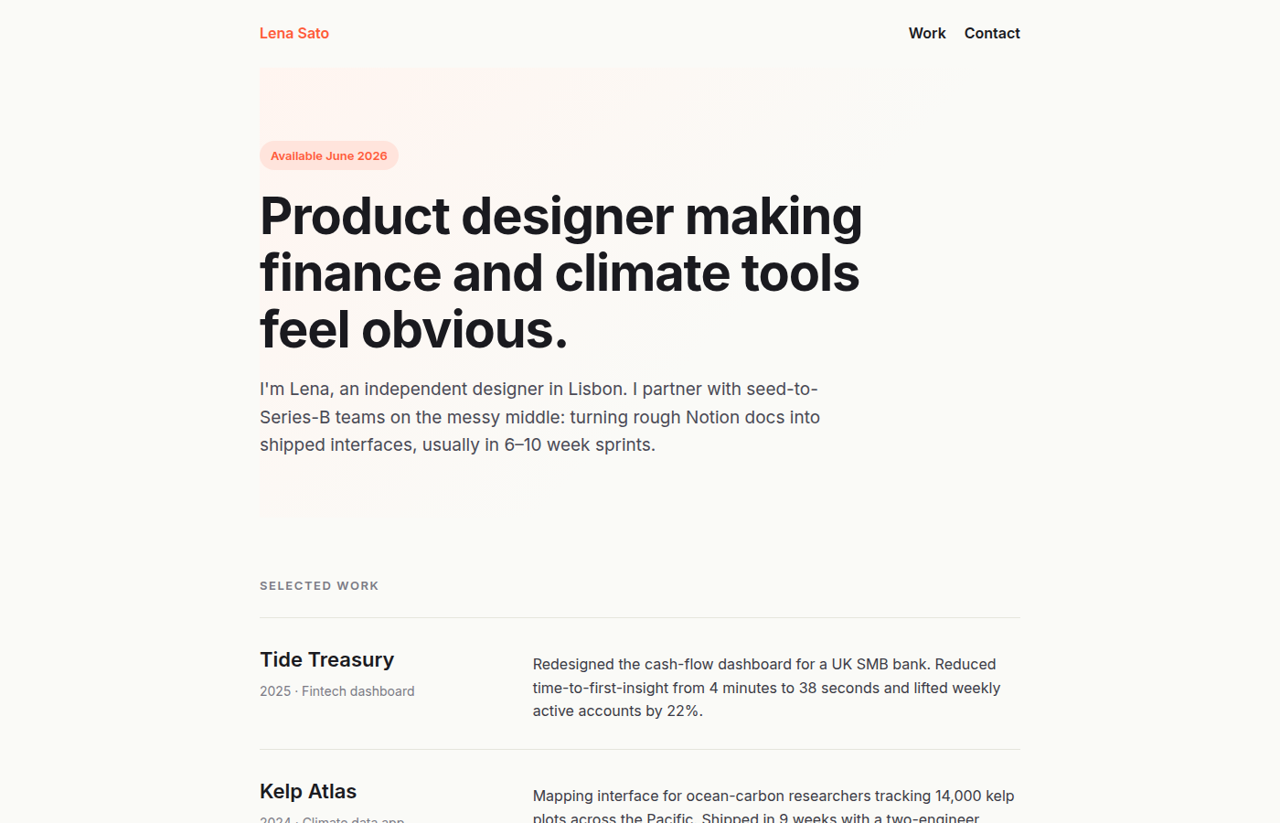 Designer portfolio site built with Marcus